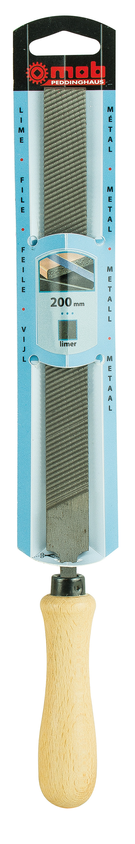 WERKSTATTFEILE - FLACHSTUMPF - MIT HOLZHEFT - AUF BLISTER