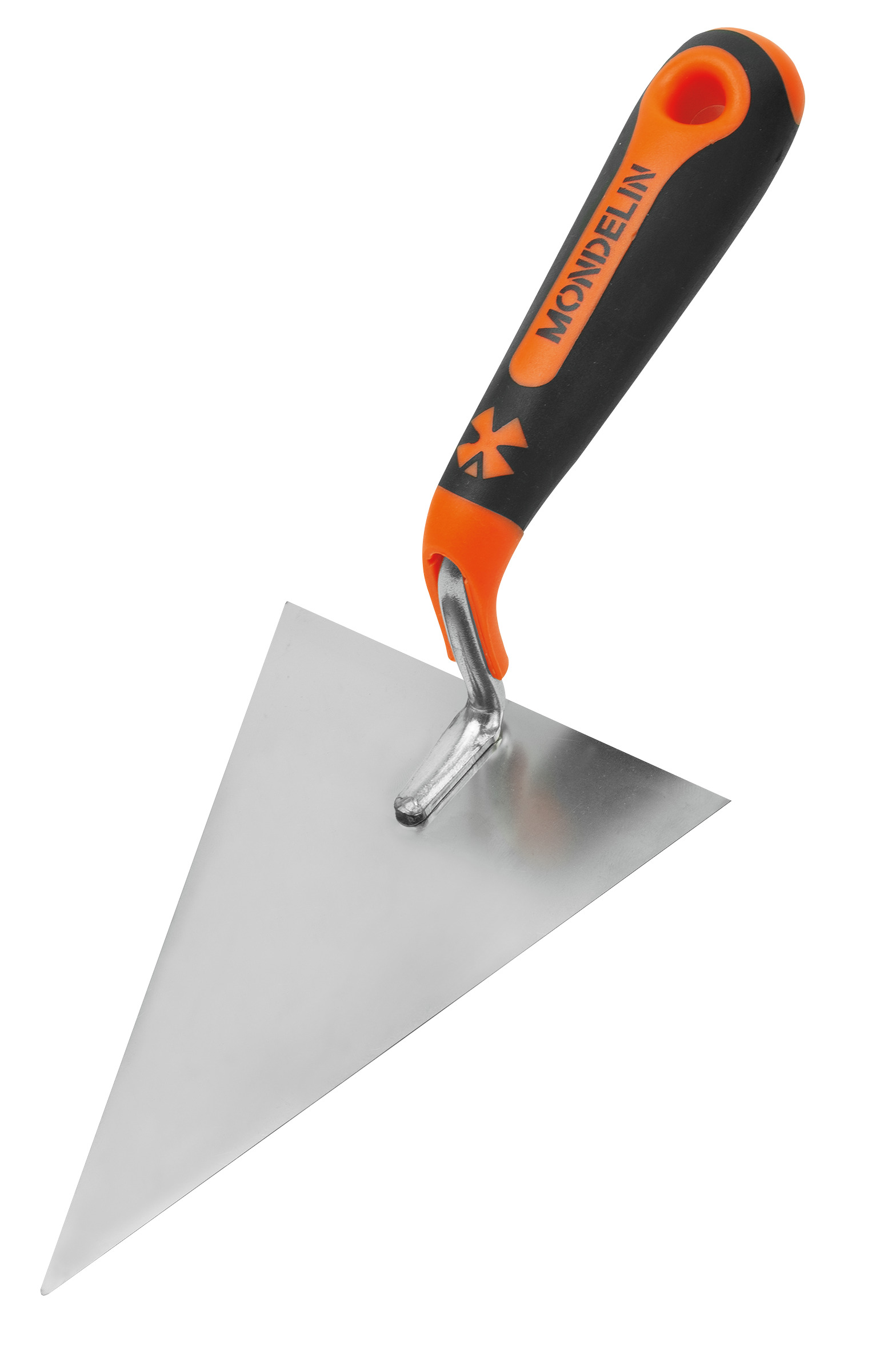 STAINLESS STEEL TRIANGULAR TROWEL WITH BIMATERIAL HANDLE