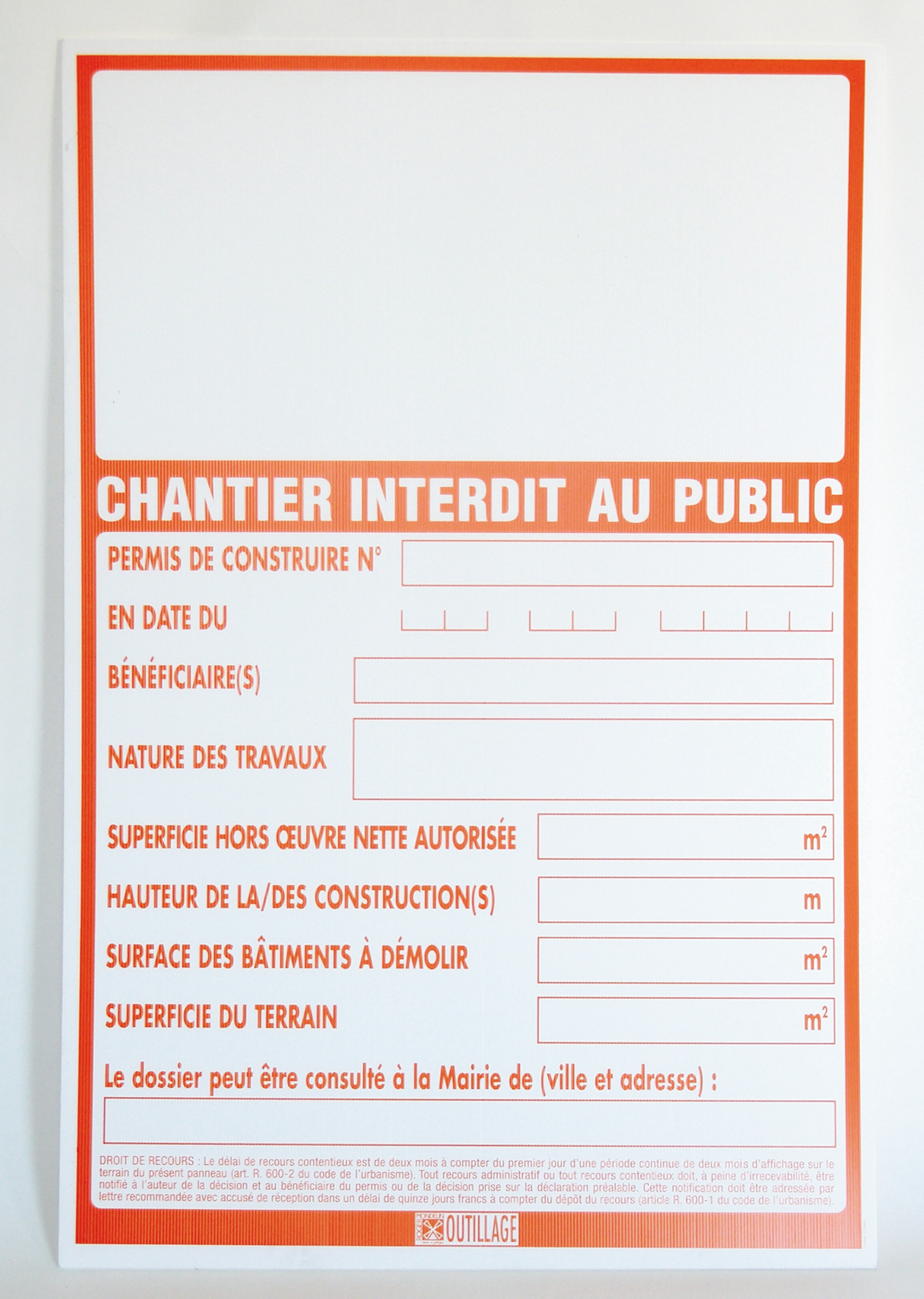 PANNEAU PERMIS DE CONSTRUIRE