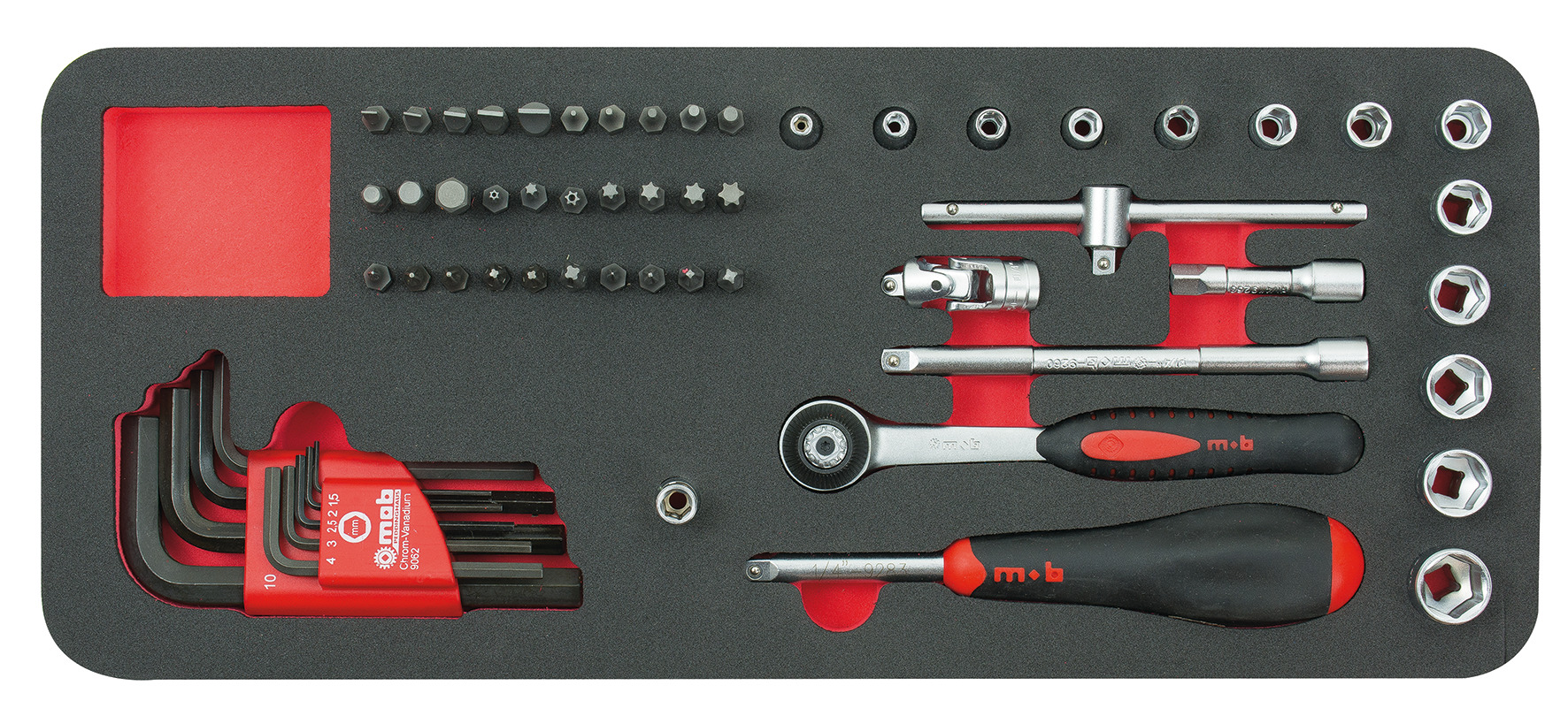 SCHAUMSTOFF-MODUL MIT 1/4 ZOLL UMSCHALTKNARRE STECKSCHLUESSELSATZ - 59 TEILIG